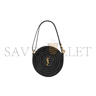 YSL ROUND BAG IN RAFFIA AND VEGETABLE-TANNED LEATHER 744292GAADR1000 (21.5*21.5*4.5cm)