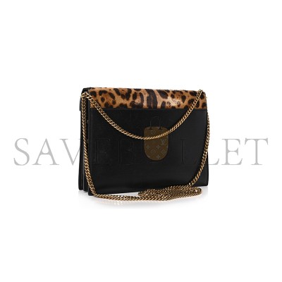 YSL CASSANDRA LEOPARD PRINT MONOGRAM CLASP BAG BLACK 1166300 (22*16.5*5.5cm)