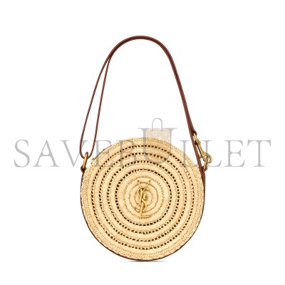 YSL RAFFIA AND LEATHER ROUND BAG NATURAL AND BRICK 744292GAADQ (21*21*4cm)