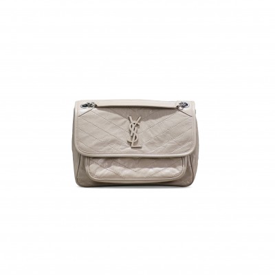 YSL NIKI MEDIUM CHAIN BAG IN CRINKLED VINTAGE VEGETABLE-TANNED LEATHER 633158352267 (28*20*8.5cm)