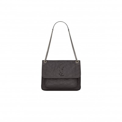 YSL NIKI MEDIUM CHAIN BAG IN CRINKLED VINTAGE VEGETABLE-TANNED LEATHER 633158685540 (28*20*8.5cm)