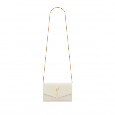 YSL UPTOWN CHAIN WALLET IN GRAIN DE POUDRE EMBOSSED LEATHER 6077881GF0J9207 (19*12*3cm)