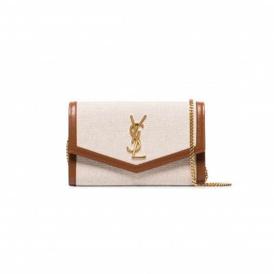 YSL UPTOWN CHAIN WALLET IN LEATHER AND CANVAS SHOULDER BAG 607788305236 (19*12*3cm)