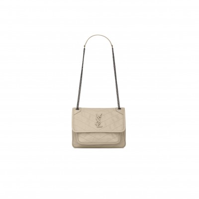 YSL NIKI BABY CHAIN BAG IN CRINKLED VINTAGE LEATHER 63315140038 (21*16*7.5cm)
