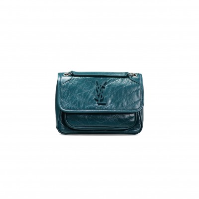 YSL NIKI BABY CHAIN BAG IN CRINKLED VINTAGE LEATHER 633151200415 (21*16*7.5cm)