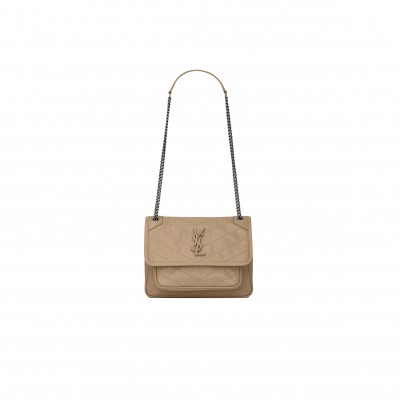 YSL NIKI BABY CHAIN BAG IN CRINKLED VINTAGE LEATHER 633151642201 (21*16*7.5cm)