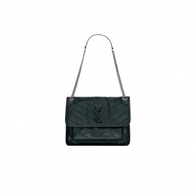 YSL NIKI MEDIUM CHAIN BAG IN CRINKLED VINTAGE LEATHER 633158360057 (28*20*8.5cm)