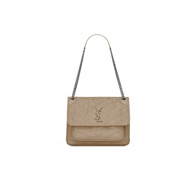 YSL NIKI MEDIUM CHAIN BAG IN CRINKLED VINTAGE LEATHER 633158620415 (28*20*8.5cm)