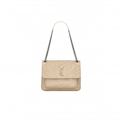 YSL NIKI MEDIUM CHAIN BAG IN CRINKLED VINTAGE LEATHER 6331583002654 (28*20*8.5cm)