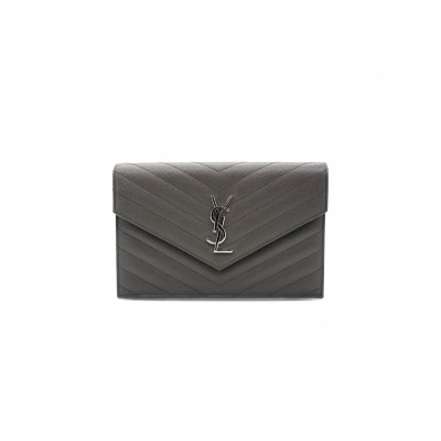 YSL CASSANDRE ENVELOPE CHAIN WALLET IN GRAIN DE POUDRE LEATHER 393953BOW021257 (19*12.5*3.5cm)