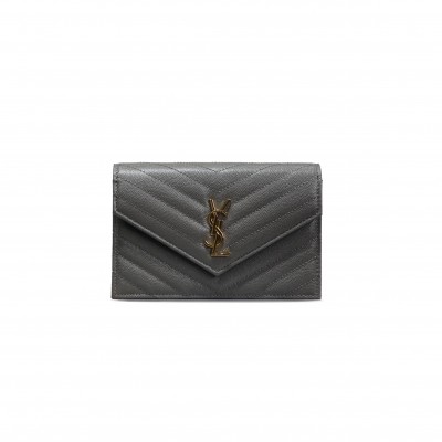 YSL CASSANDRE ENVELOPE CHAIN WALLET IN GRAIN DE POUDRE LEATHER 393953005487 (19*12.5*3.5cm)