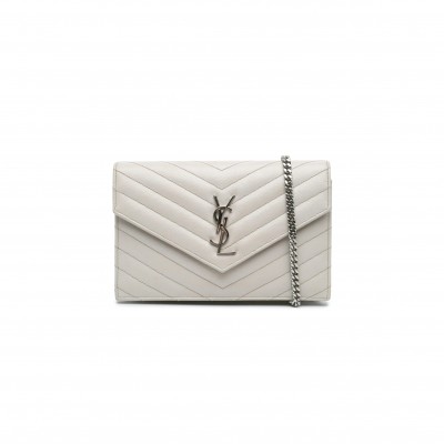 YSL CASSANDRE ENVELOPE CHAIN WALLET IN GRAIN DE POUDRE LEATHER 393953031754 (19*12.5*3.5cm)