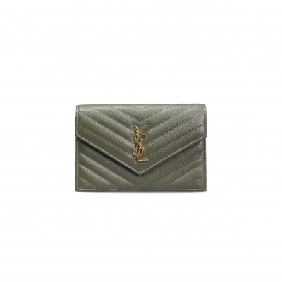 YSL CASSANDRE ENVELOPE CHAIN WALLET IN GRAIN DE POUDRE LEATHER 393953874471 (19*12.5*3.5cm)