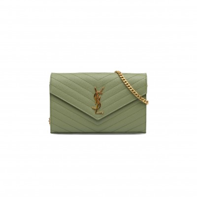 YSL CASSANDRE MATELASSÉ CHAIN WALLET IN GRAIN DE POUDRE EMBOSSED LEATHER 377828BOW013316 (22.5*14*4cm)