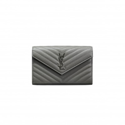 YSL CASSANDRE MATELASSÉ CHAIN WALLET IN GRAIN DE POUDRE EMBOSSED LEATHER 377828216340 (22.5*14*4cm)