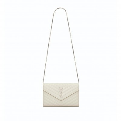 YSL CASSANDRE MATELASSÉ CHAIN WALLET IN GRAIN DE POUDRE EMBOSSED LEATHER 377828365524 (22.5x14x4cm)