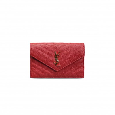 YSL CASSANDRE ENVELOPE CHAIN WALLET IN GRAIN DE POUDRE LEATHER 393953300546 (19*12.5*3.5cm)