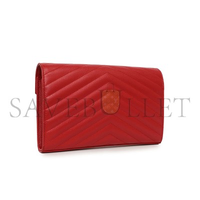 YSL CASSANDRE MATELASSÉ CHAIN WALLET IN GRAIN DE POUDRE EMBOSSED LEATHER 377828955120 (22.5*14*4cm)