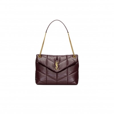 YSL PUFFER MEDIUM CHAIN BAG IN CRINKLED GLOSSED-LEATHER 577476AACQS6031 (35*23*13.5cm)