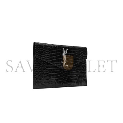 YSL UPTOWN POUCH IN CROCODILE-EMBOSSED SHINY LEATHER 565739DND0N1000 (27*16*2cm)