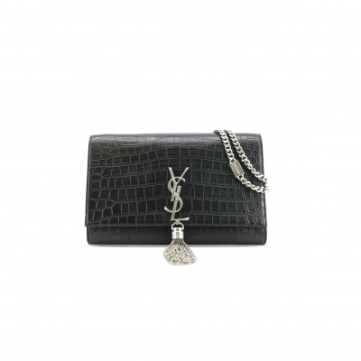 YSL KATE SMALL CHAIN BAG WITH TASSEL IN CROCODILE-EMBOSSED LEATHER 354119500426 (24*14.5*5.5cm)