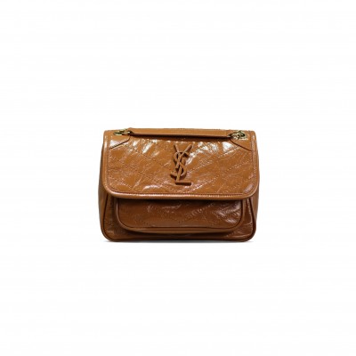 YSL NIKI BABY CHAIN BAG IN CRINKLED VINTAGE LEATHER 633151300689 (21*16*7.5cm)