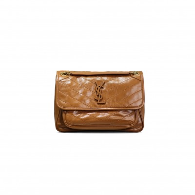 YSL NIKI MEDIUM CHAIN BAG IN CRINKLED VINTAGE LEATHER 633158300256 (28*20*8.5cm)
