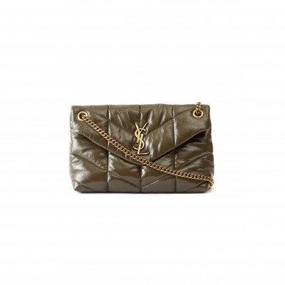 YSL PUFFER SMALL CHAIN BAG IN CRINKLED LEATHER 577476200452 (29*17*11cm)