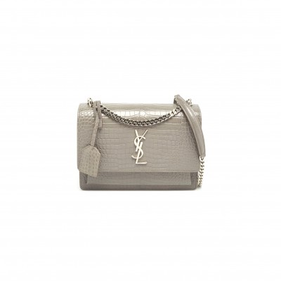 YSL SUNSET MEDIUM CHAIN BAG IN CROCODILE-EMBOSSED SHINY LEATHER 442906DND0E1424 (22*16*6.5cm)