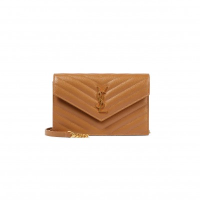 YSL CASSANDRE ENVELOPE CHAIN WALLET IN GRAIN DE POUDRE EMBOSSED LEATHER 393953589777 (19*12.5*3.5cm)