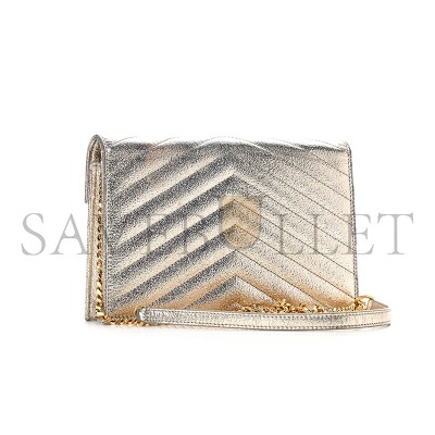 YSL CASSANDRE ENVELOPE CHAIN WALLET IN GRAIN DE POUDRE EMBOSSED LEATHER METALLIC 3939531032299 (19*12.5*3.5cm)