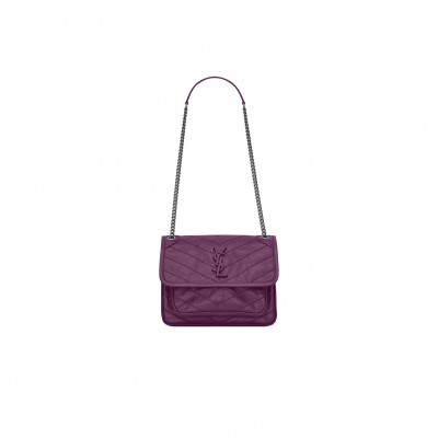 YSL NIKI BABY CHAIN BAG IN CRINKLED VINTAGE LEATHER 498892336252 (21*16*7.5cm)