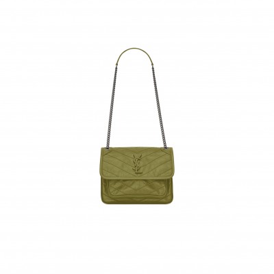 YSL NIKI BABY CHAIN BAG IN CRINKLED VINTAGE LEATHER 498892600879 (21*16*7.5cm)