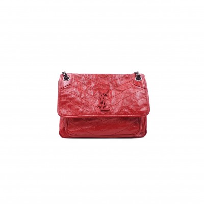 YSL NIKI MEDIUM CHAIN BAG IN CRINKLED VINTAGE LEATHER 4988940EN046805 (28*20*8.5cm)