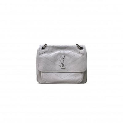 YSL NIKI MEDIUM CHAIN BAG IN CRINKLED VINTAGE LEATHER 498894008975 (28*20*8.5cm)