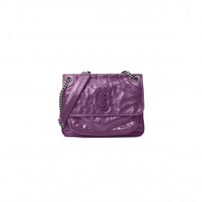 YSL NIKI MEDIUM CHAIN BAG IN CRINKLED VINTAGE LEATHER 498894366287 (28*20*8.5cm)