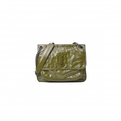 YSL NIKI MEDIUM CHAIN BAG IN CRINKLED VINTAGE LEATHER 498894665470 (28*20*8.5cm)