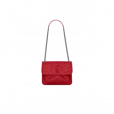 YSL NIKI BABY CHAIN BAG IN CRINKLED VINTAGE LEATHER 5330370EN046805 (21*16*7.5cm)