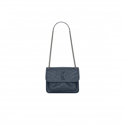 YSL NIKI BABY CHAIN BAG IN CRINKLED VINTAGE LEATHER 498892447510 (21*16*7.5cm)