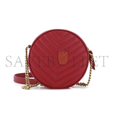 YSL VINYLE ROUND CAMERA BAG IN CHEVRON-QUILTED GRAIN DE POUDRE EMBOSSED LEATHER 6104361GF076008 (17*17*5.5cm)
