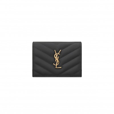 YSL CASSANDRE MATELASSÉ FLAP CARD CASE IN GRAIN DE POUDRE LEATHER 668290BOWA11000 (11*8.5*3cm)