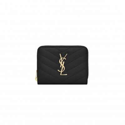 YSL CASSANDRE MATELASSÉ COMPACT ZIP AROUND WALLET IN GRAIN DE POUDRE LEATHER 668288BOW011000 (12*10*3cm)