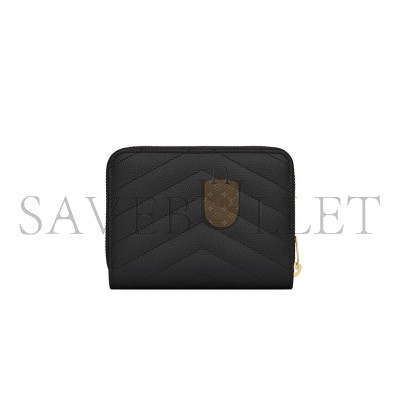 YSL CASSANDRE MATELASSÉ COMPACT ZIP AROUND WALLET IN GRAIN DE POUDRE LEATHER 668288BOW011000 (12*10*3cm)