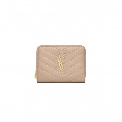 YSL CASSANDRE MATELASSÉ COMPACT ZIP AROUND WALLET IN GRAIN DE POUDRE LEATHER 668288BOW012721 (12*10*3cm)