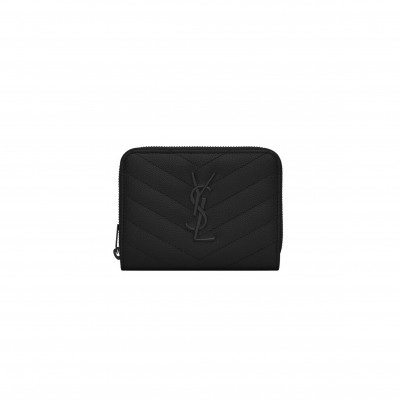 YSL CASSANDRE MATELASSÉ COMPACT ZIP AROUND WALLET IN GRAIN DE POUDRE LEATHER 668288BOW081000 (12*10*3cm)