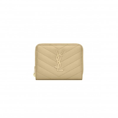 YSL CASSANDRE MATELASSÉ COMPACT ZIP AROUND WALLET IN GRAIN DE POUDRE LEATHER 668288366542 (12*10*3cm)