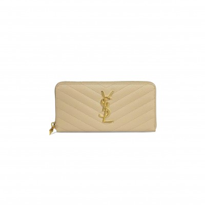 YSL CASSANDRE MATELASSÉ ZIP AROUND WALLET IN GRAIN DE POUDRE LEATHER 358094BOW019906 (19*9.5*2.5cm)