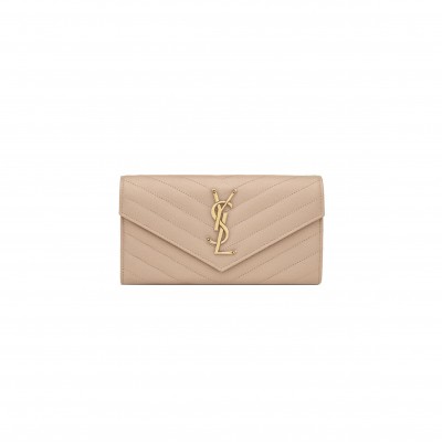 YSL CASSANDRE MATELASSÉ LARGE FLAP WALLET IN GRAIN DE POUDRE LEATHER 372264BOW012721 (19*11*3cm)