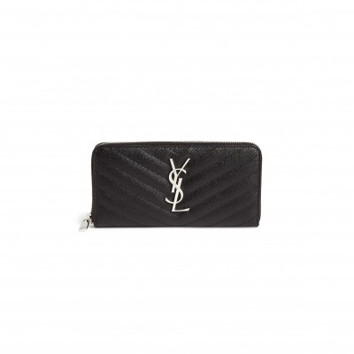 YSL CASSANDRE MATELASSÉ ZIP AROUND WALLET IN GRAIN DE POUDRE LEATHER 358094BOW021000 (19*9.5*2.5cm)