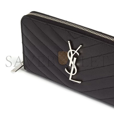 YSL CASSANDRE MATELASSÉ ZIP AROUND WALLET IN GRAIN DE POUDRE LEATHER 358094BOW021000 (19*9.5*2.5cm)